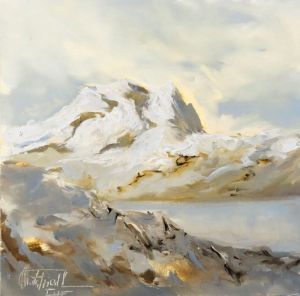 Backlight in die Alps, oil on panel, 7,9x7,9 inches