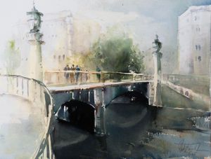 Bridge over the Vienna River, watercolor, 30x40 cm